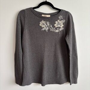 LOFT Charcoal Knit with Floral Details